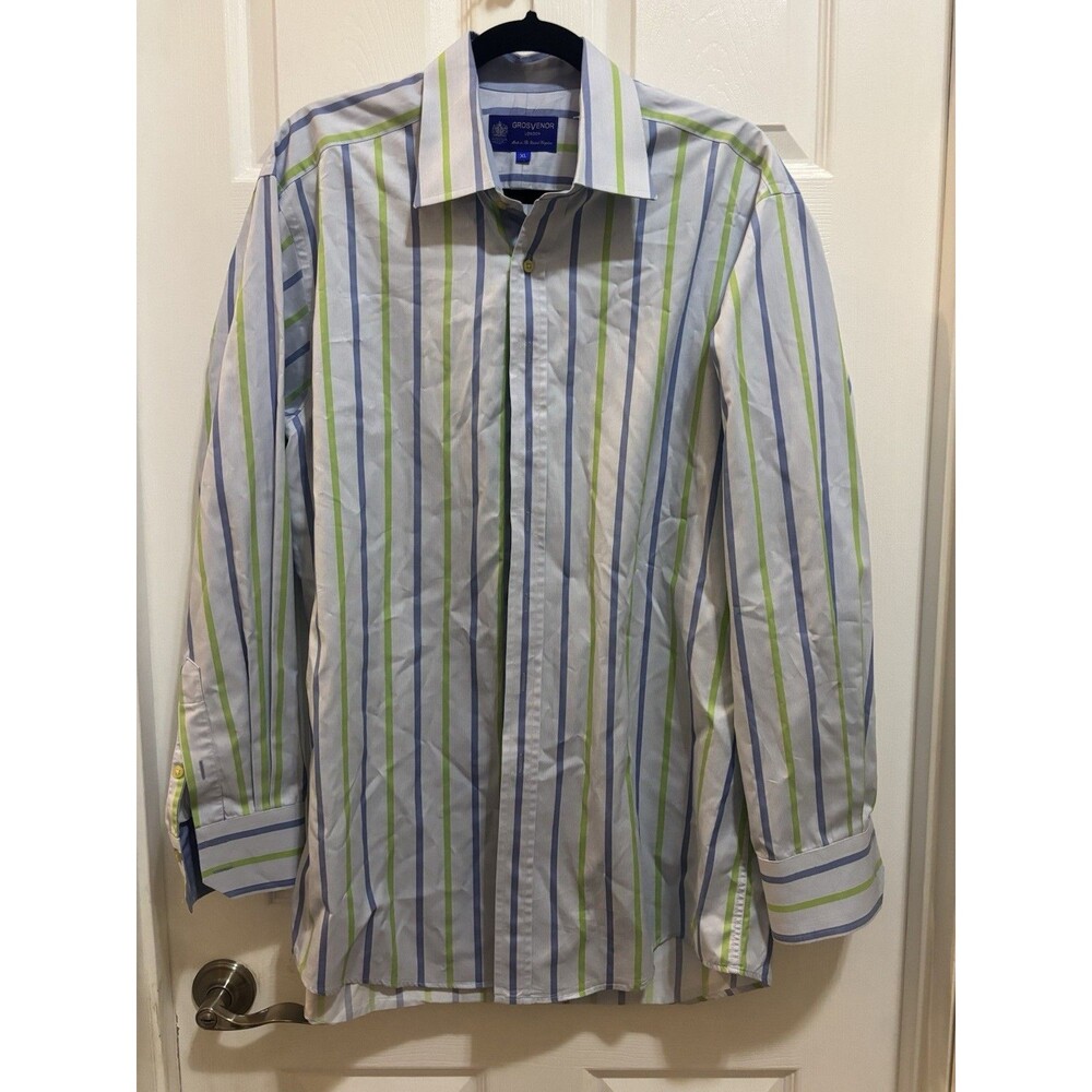 GrosVenor London Collared Long Sleeve Button Up Men’s Shirt Size XL Striped